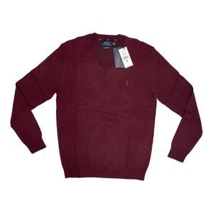 NWT Polo Ralph Lauren Men's V-Neck Wool Sweater Color Red Size M, L, XL